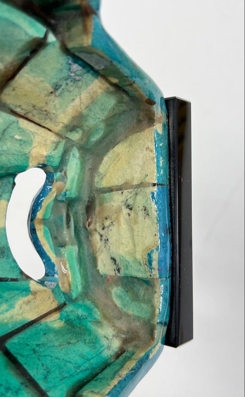 Vintage Aztec Mayan Style Mosaic Mask Blue Stone & Abalone Sculpture 8.5" Folk