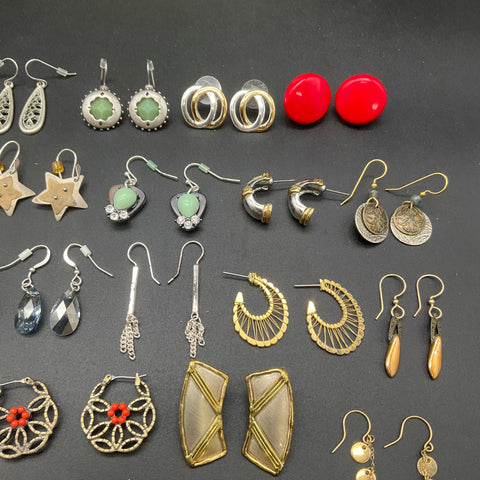 Vintage to Modern Costume Jewelry Lot of 32 Pairs Earrings Hoops Studs Dangle