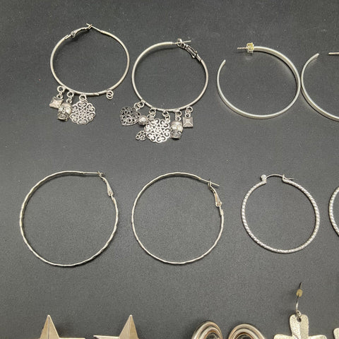 Silver Tone Rhinestone Hoop Dangle Jewelry Lot of 21 Pairs Earrings