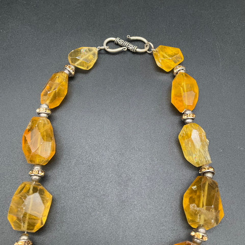 Yellow & Clear Crystal Costume Jewelry Set Necklace & Bracelet
