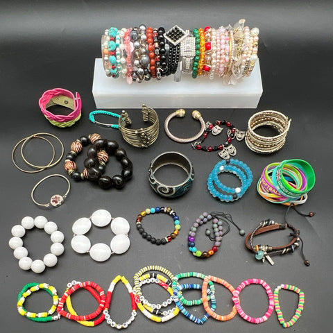 Vintage to Modern Mixed Costume Jewelry Bracelet Lot 1.5 lbs Beaded Bangles