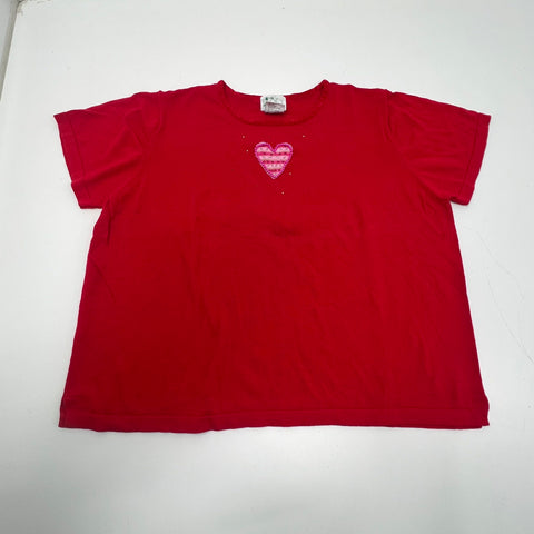 Quacker Factory Red Vintage Y2K Beaded Heart Short Sleeve Sweater Women's 3X