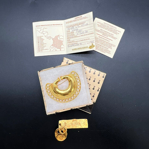 Vintage 24K Gold Plated Pre-Hispanic Tolima Pijao Brooch Lot 2 Colombia COA