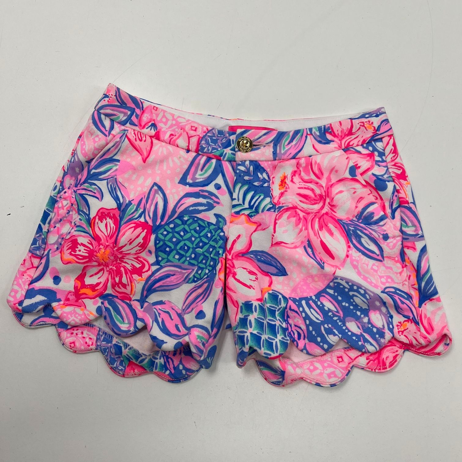 Lilly Pulitzer Buttercup Scalloped Shorts Floral Pineapple Women's Size 00
