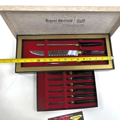 Regent Sheffield Carving & Steak Knife Set Vintage Stainless 11pc Boxed