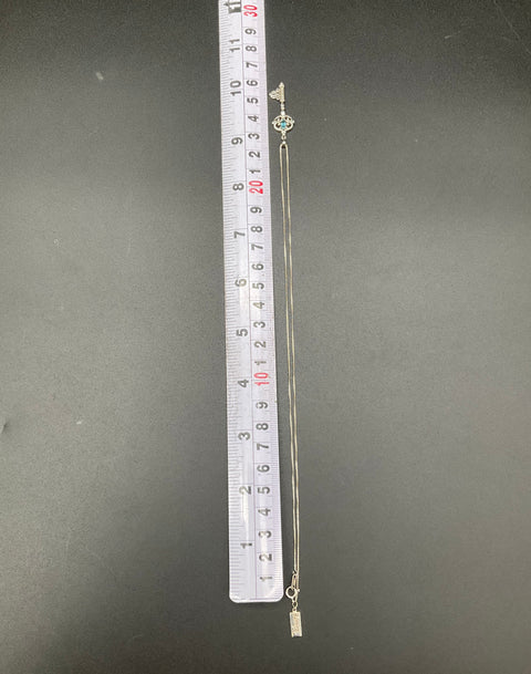 Disney 925 Sterling Silver Platinum Alloy Cinderella Key Necklace Topaz Diamond