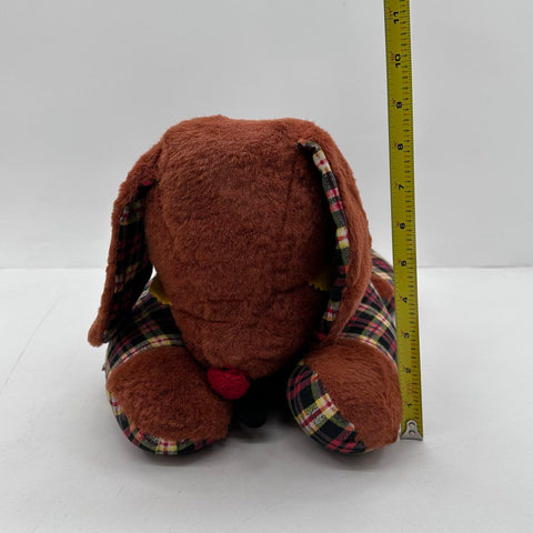 Vintage 1960s Dog Plushie Plaid Brown Faux Fur Stuffed Animal 20 Inch Large