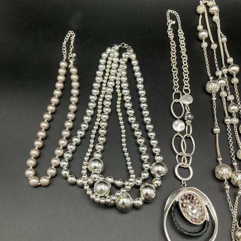 Vintage to Modern Costume Jewelry Necklace Lot of 9 Silver Tone Tassel Floral