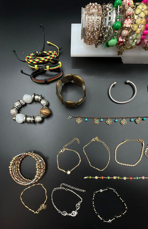 Vintage to Modern Fashion Bracelet Lot 2 Lbs Beaded Bangle Cuff Gold Silver Tone