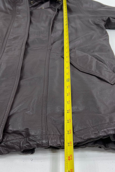 Vintage 90s Jacqeline Ferrari Brown Genuine Leather Hooded Parka Jacket Men's L