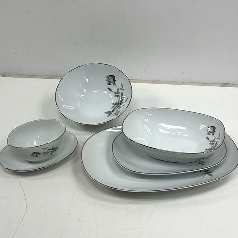 Noritake Janette 5604 4pc Serving Set Platters Bowl Gravy Boat Vintage