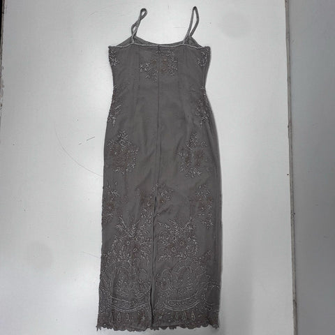 Adrianna Papell Occasions Women's Gray Silk Beaded Gown Bolero Set Size P12