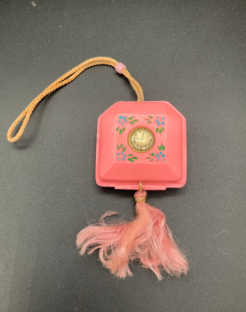 Vintage Mid-Century Girl's Pink Celluloid Toy Jewelry Set Watch Compact Comb