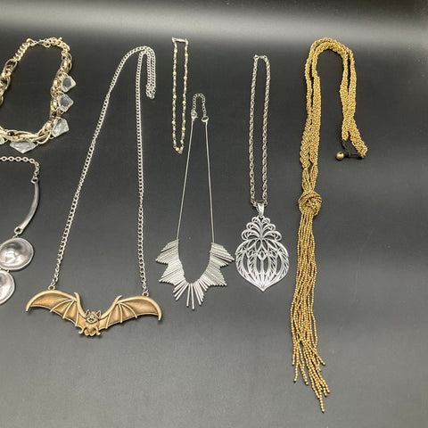 Vintage to Modern Costume Jewelry Lot of 7 Necklaces Bat Tassel Filigree
