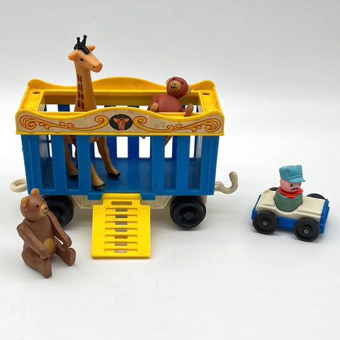 Vintage Circus Toy Train Lot 5 Pieces Animal Cage Car Figures Giraffe Monkey