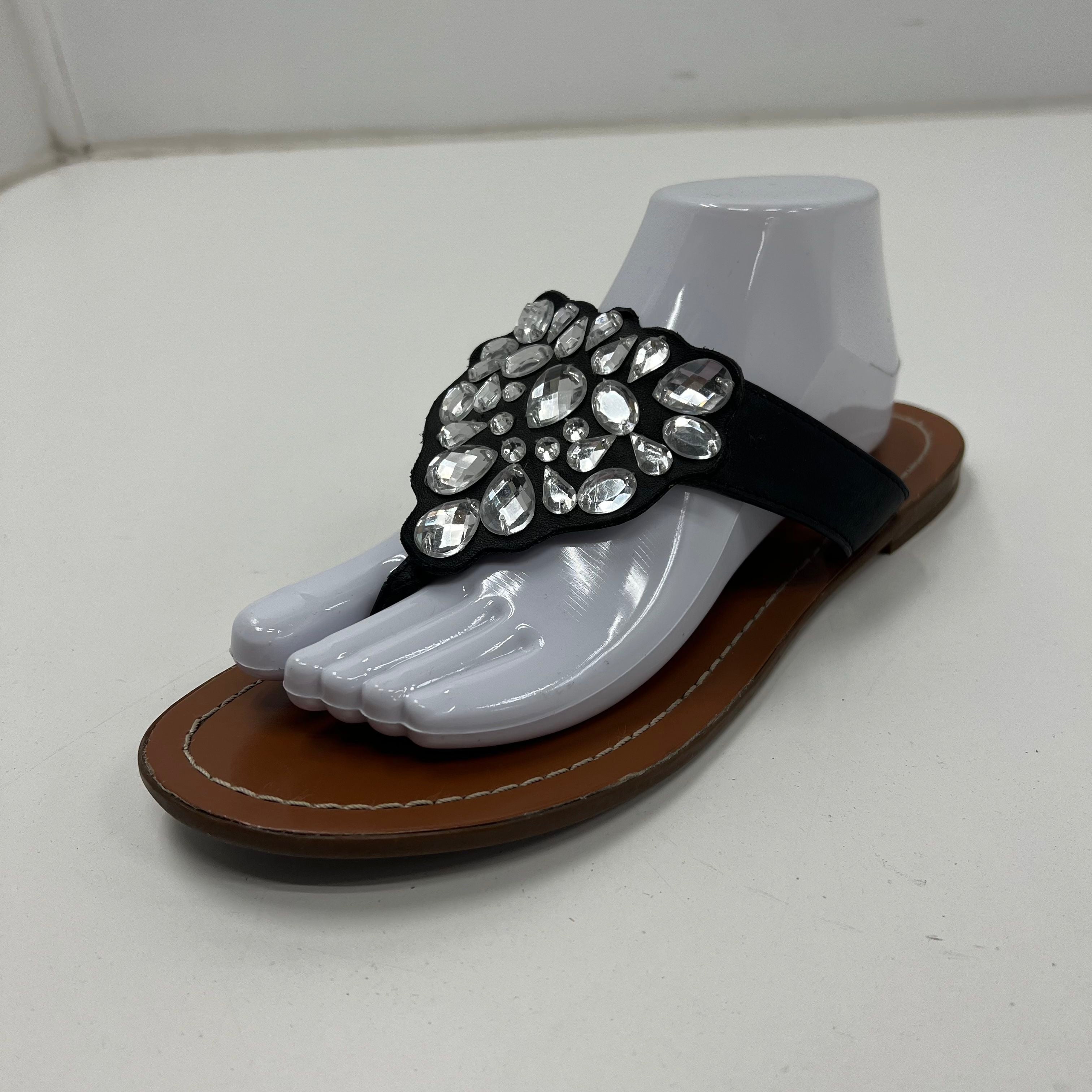 Kate Spade Black Leather Jeweled Bow Thong Sandals Womens Size 9
