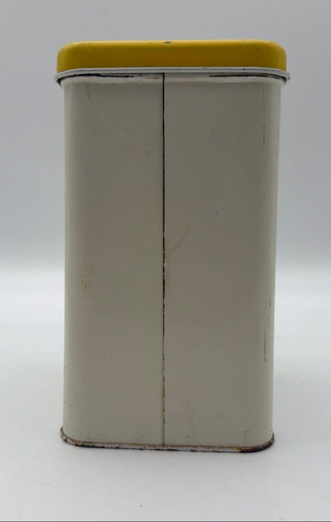 Cheinco Vintage Flour Tin Canister Metal Vegetable Mushroom Motif Yellow Lid