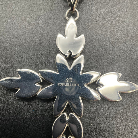 Steel By Design Stainless Steel Mother of Pearl Cross Pendant Necklace 24"