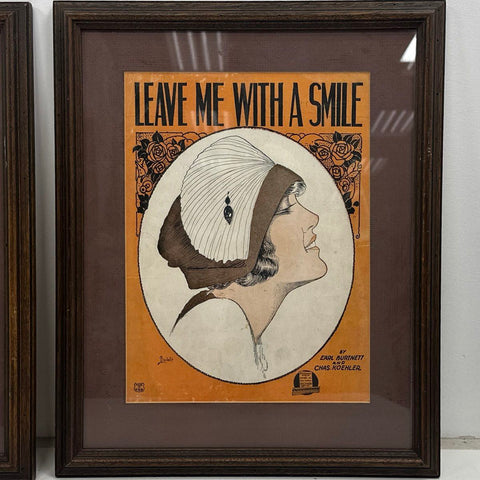 1920s Art Deco Sheet Music Posters Framed Pair Barbelle Ransley Studios Signed