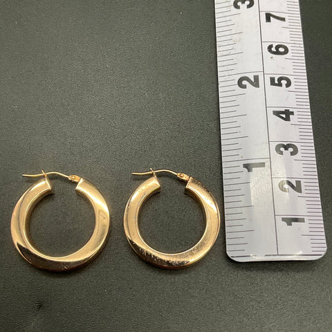Milor Italy Bronze Hoop Earrings Polished Flat Edge Round Design 1"