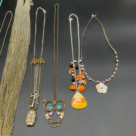 Mixed Fashion Necklace Jewelry Lot 13 Pc Owl Candy Corn Multi-Strand Chains