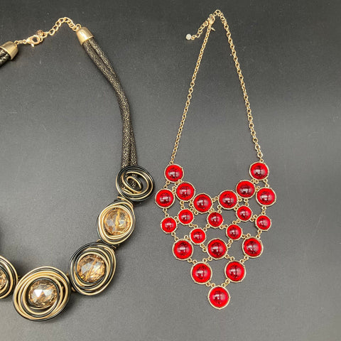 Vintage to Modern Statement Necklace Jewelry Lot 4 Pcs Gold Tone Bib Tassel
