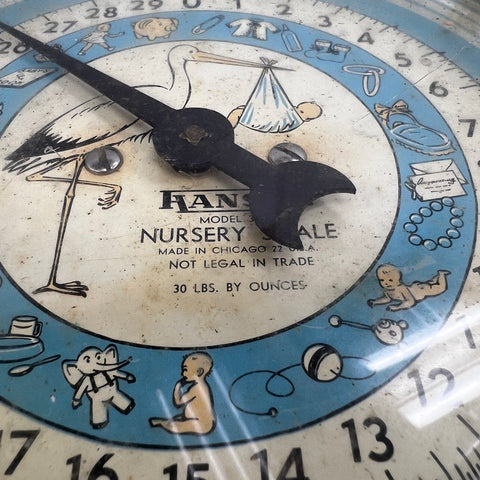 Vintage Hanson Model 3025 Nursery Baby Scale Pink Metal Stork Graphic 30lb USA
