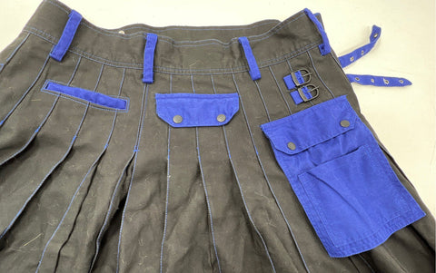 UTK Men's Black Blue Utility Kilt Cargo Pockets Contrast Stitch Sz 44
