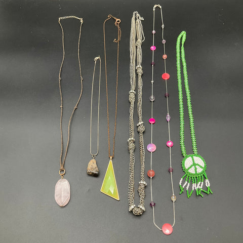 Fashion Costume Necklace Lot of 6 Beaded Peace Sign Geometric Rose Quartz Stone