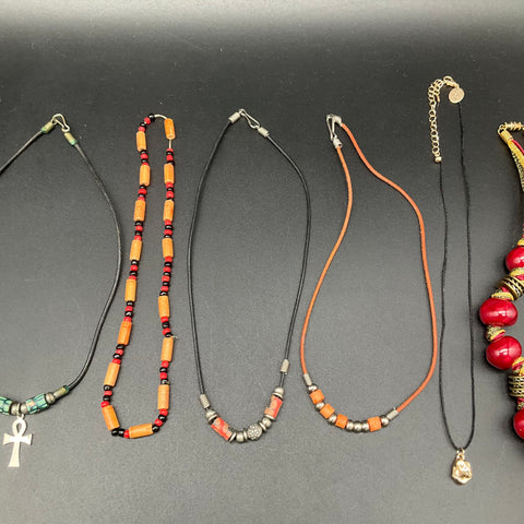 Mixed Costume Jewelry Lot 11 Necklaces Beaded Cord Shell Boho Styles