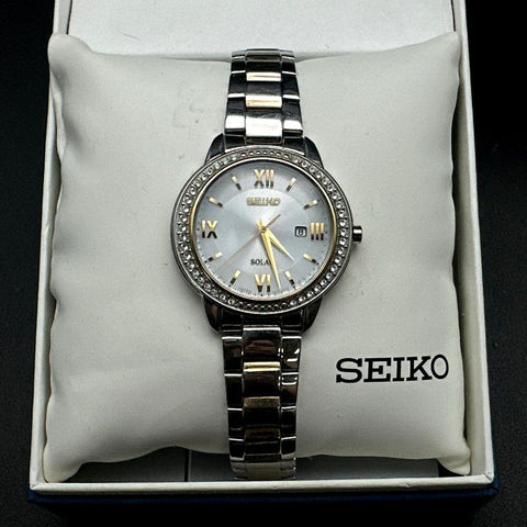 Seiko SUT246 Ladies Solar Watch Two-Tone Stainless Steel Crystal Bezel - Works
