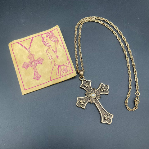 Vintage 1975 Sarah Coventry Limited Edition Peace Cross Pendant Necklace 24"