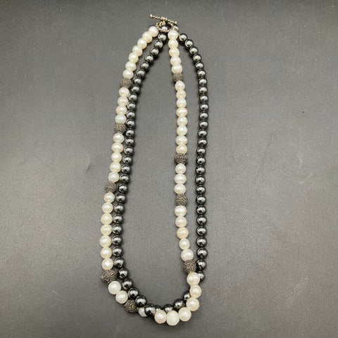 Sterling Silver 925 Pearl Hematite Beaded Necklace Lot of 3 Black Onyx Pendant