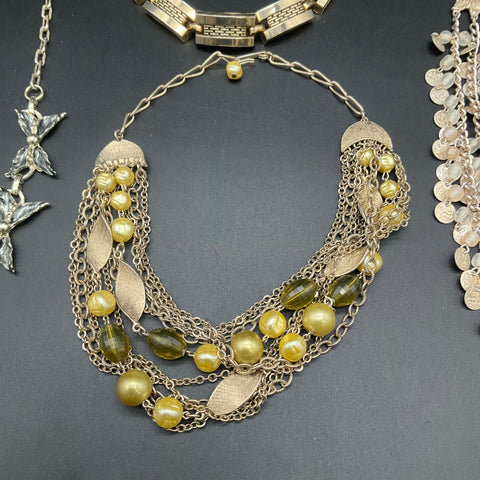 Vintage Costume Jewelry Lot 4pc Necklaces Bracelet Boho Mid-Century Butterfly