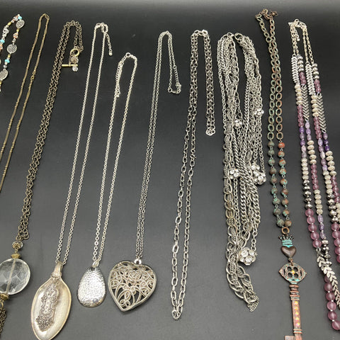 Vintage Style Costume Jewelry Necklace Lot 11pc Heart Spoon Cross Key Pendants