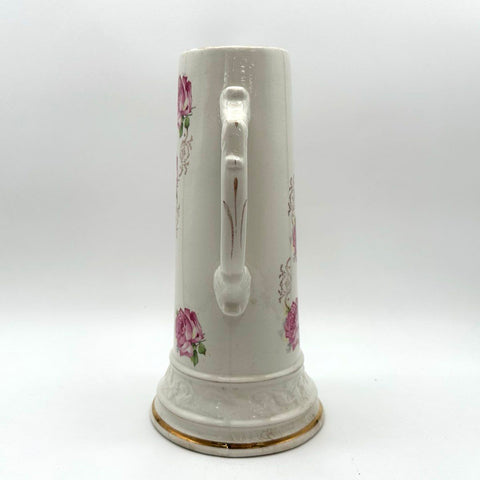 Royal Firenze China Pitcher Pink Rose Floral Gold Trim Victorian Style Vintage