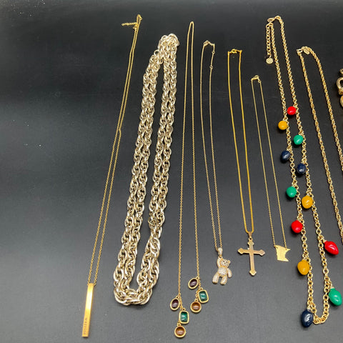 Vintage & Modern Jewelry Lot 11 Necklaces Talbots Cross Teddy Bear Gold Tone