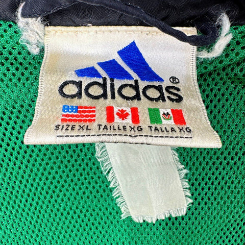 Vintage 90s Adidas 1/4 Zip Windbreaker Jacket Black Green Mesh Lined Sz XL