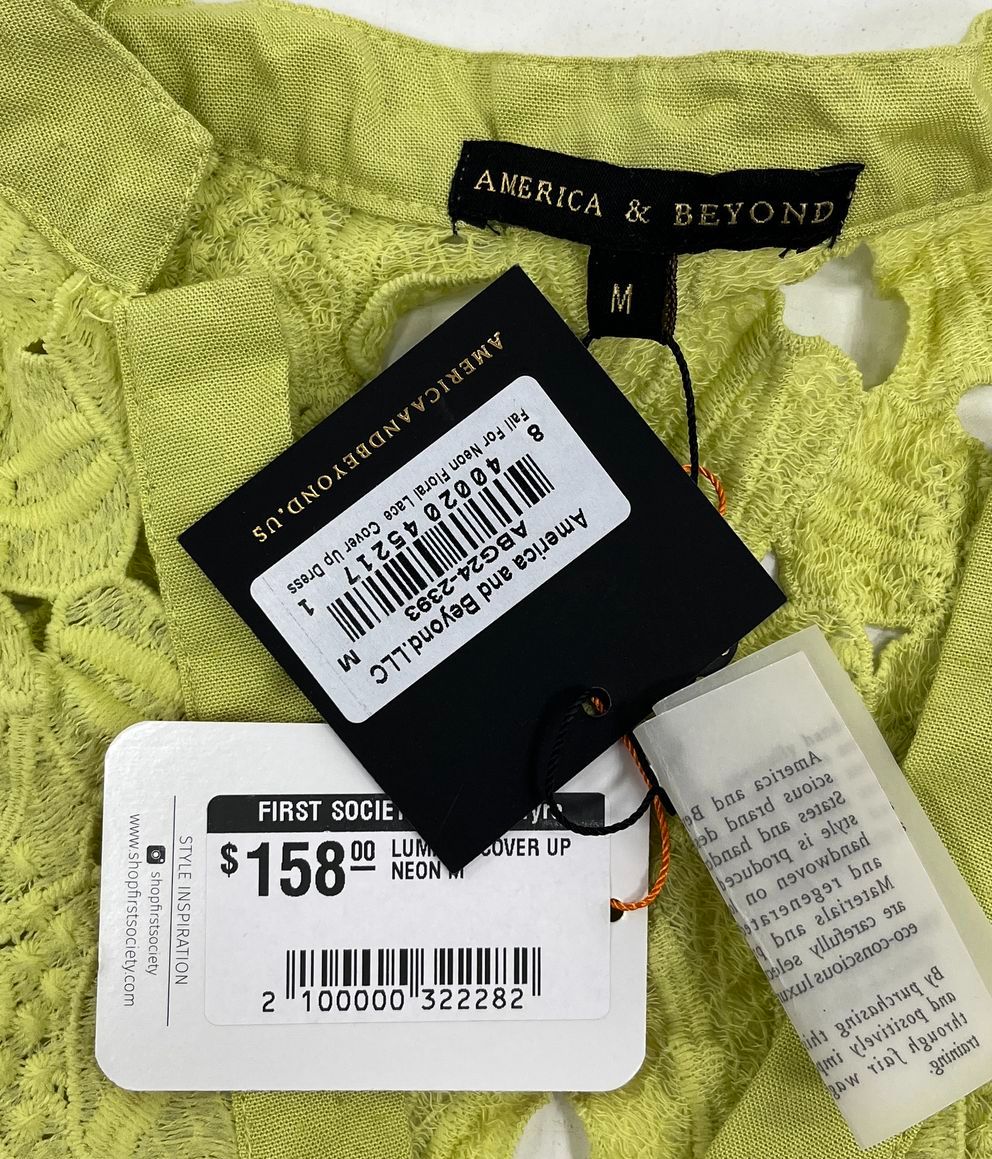 America & Beyond Neon Lime Floral Lace Cover-Up Dress Women's M NWT