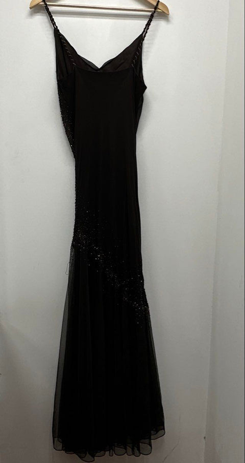 Xscape by Joanna Chen Women's Black Beaded Mesh Gown Dress Vintage Y2K Sz 10
