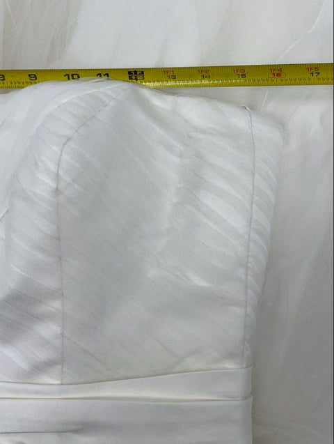 Oleg Cassini CWG322 Ivory Strapless Tea-Length Beaded Tulle Wedding Dress Sze 12