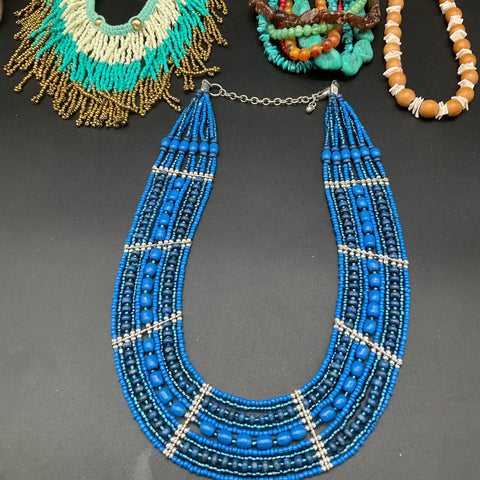 Boho Fashion Jewelry Lot of 8 Necklaces Beaded Statement Bib Tribal Style