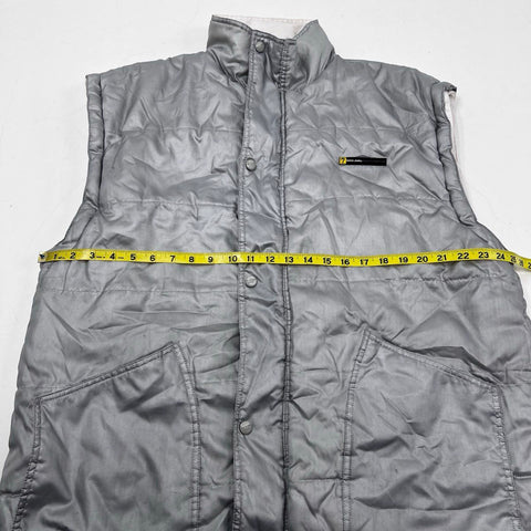 Vintage 90s Guess Men's Gray Quilted Puffer Vest Mock Neck Snap Front Size L