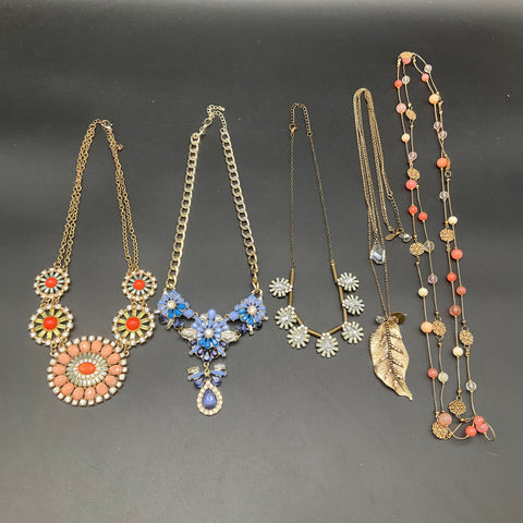 Statement Fashion Jewelry Lot of 5 Necklaces Express Floral Leaf Rhinestone