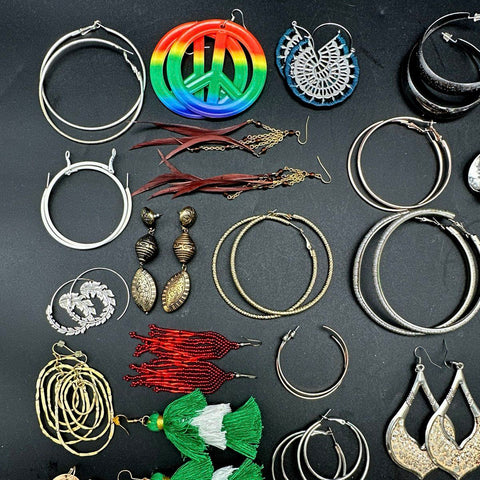 Vintage to Modern Costume Earring Lot 35+ Pairs Hoops Tassels Boho Beaded