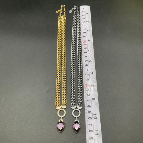 Bomb Party Picture the Stares Necklaces Lot of 2 Gold & Hematite Tone Purple