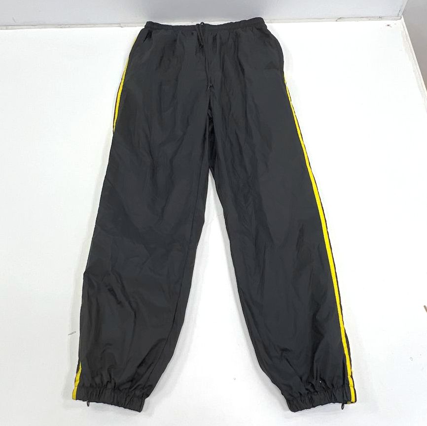 Vintage 1990s Adidas Lined Track Pants Black Yellow Stripe Nylon Zip Ankle