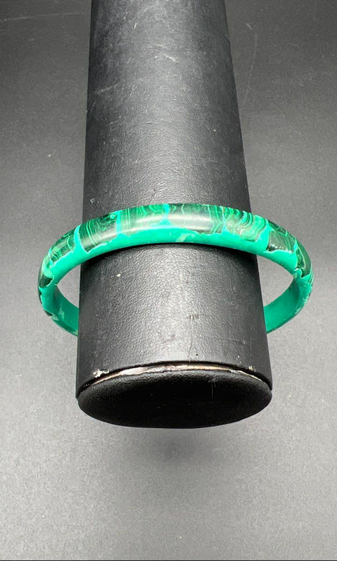 Lot of 3 Vintage Malachite Mother of Pearl Inlay Brass Tone Bangle Bracelets