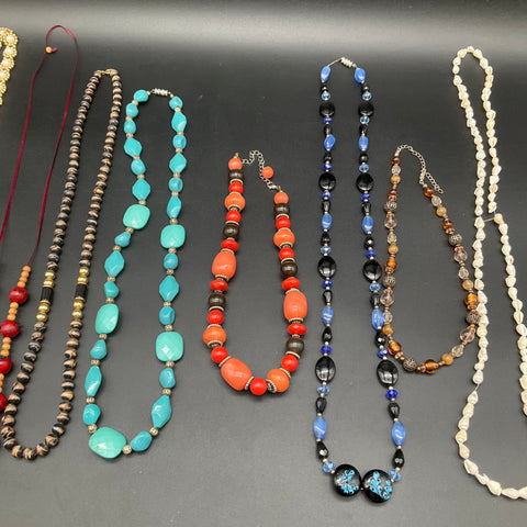 Vintage to Modern Costume Jewelry Necklace Lot 9pc Shell Beaded Faux Pearl Mixed
