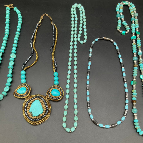 Faux Turquoise Boho Beaded Necklaces Lot of 6 Statement Western Style